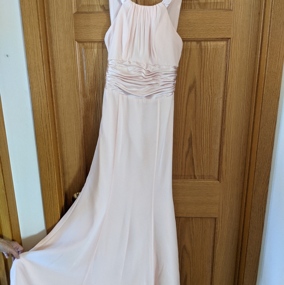 Blush pink David's Bridal high neck dress